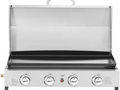 Plancha à gaz en inox avec 4 bruleurs et couvercle