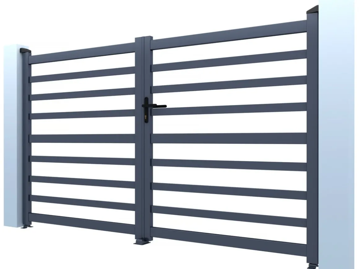 Portail aluminium ajouré "Martin" - 300 x 180 cm - Gris