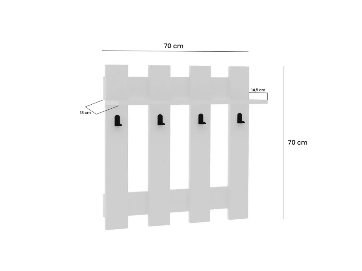 Porte-manteau mural en bois "Carina" - 70 x 14 x 70 cm - Blanc