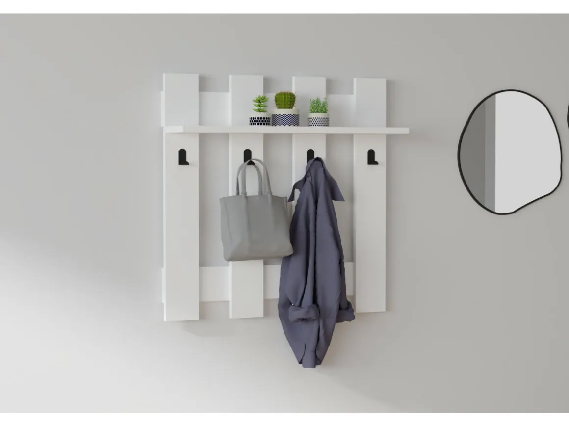 Porte-manteau mural en bois "Carina" - 70 x 14 x 70 cm - Blanc