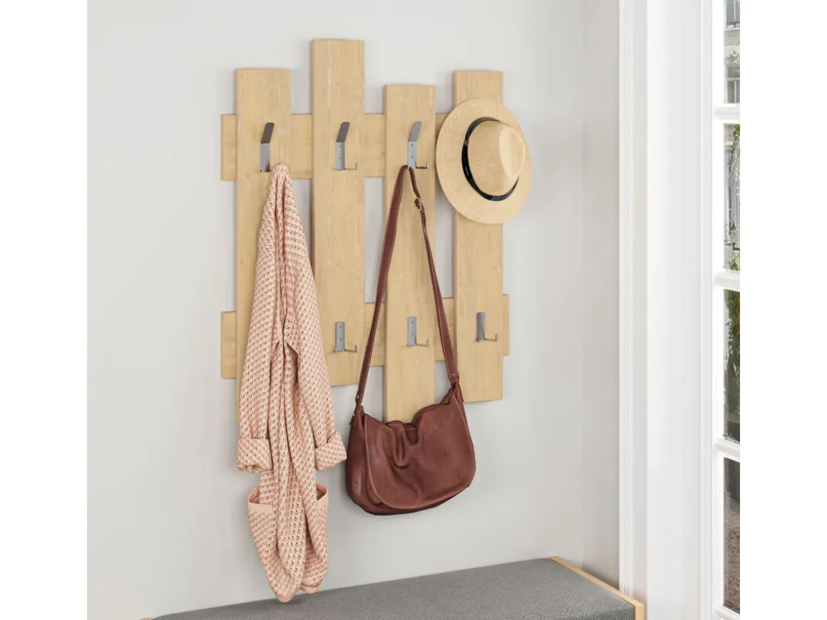 Porte manteau mural en bois "Wave" - 64 x 4 x 79 cm - Beige