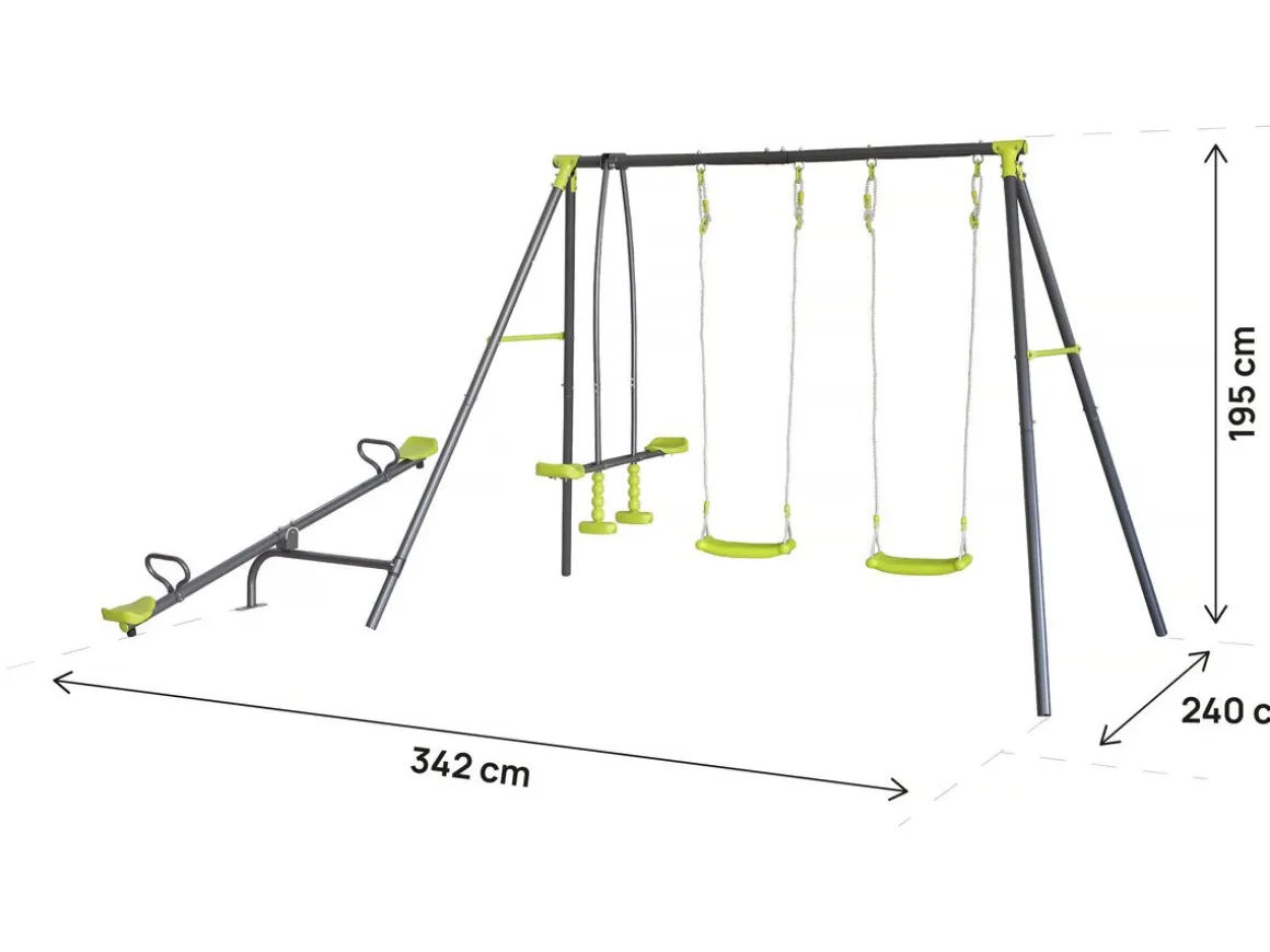 Portique de jeu en métal avec balançoire à bascule "Basile" - 4 agrès - Vert