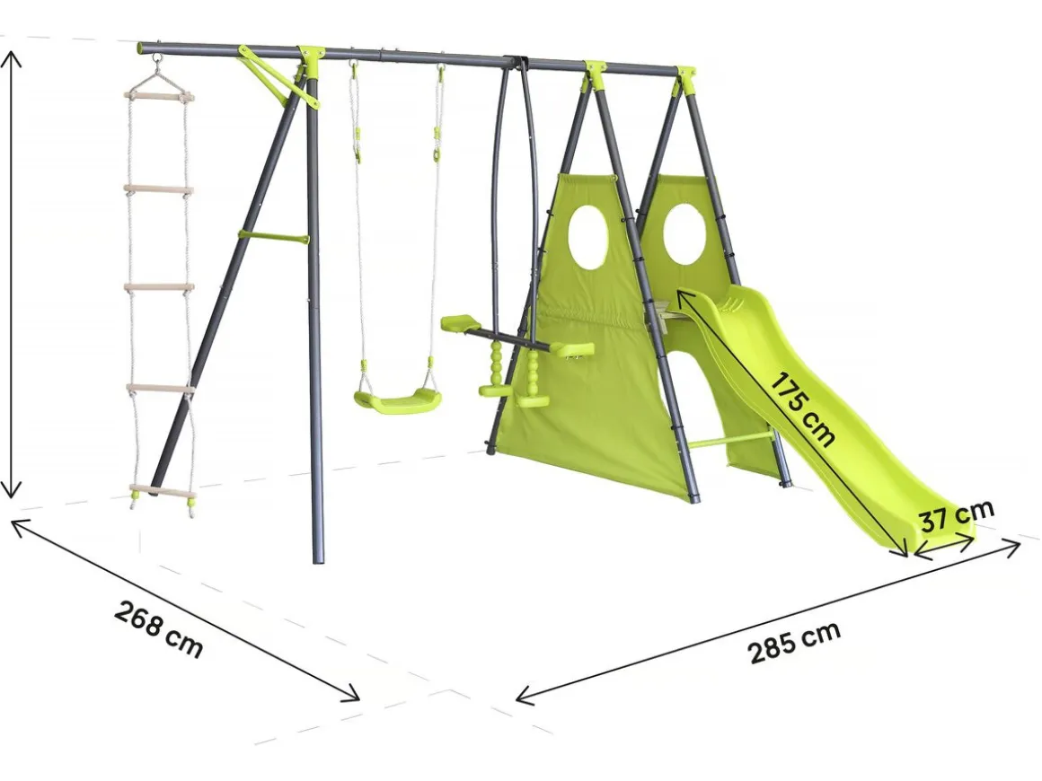 Portique de jeu métal avec toboggan "Dany"- 5 agrès - Vert