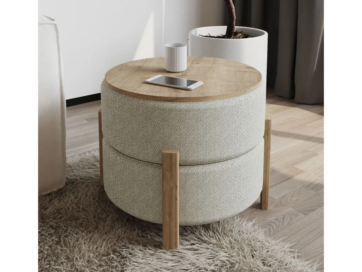 Pouf en bois "Clone" - 47 x 48 x 45 cm - Beige