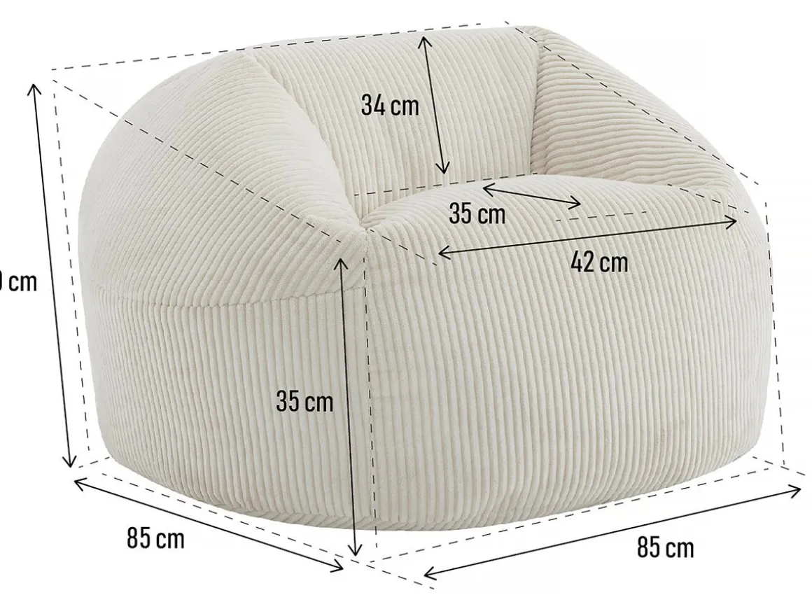 Pouf en velours côtelé "Cusco" - 80 x 74 x 49 cm - Beige