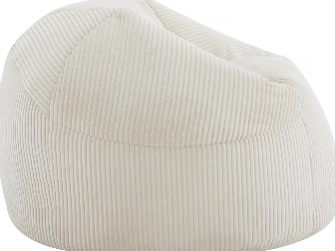 Pouf en velours côtelé "Cusco" - 80 x 74 x 49 cm - Beige