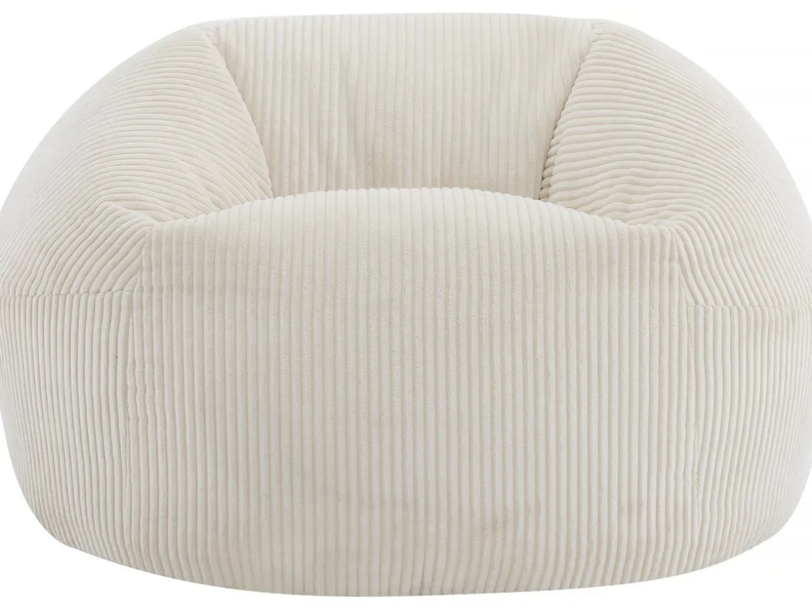 Pouf en velours côtelé "Cusco" - 80 x 74 x 49 cm - Beige
