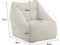Pouf en velours côtelé "Medellin" - Beige - 85 x 85 x 72 cm