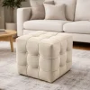 Pouf en velours "Lizbon" - 42 x 42 x 42 cm - Crème