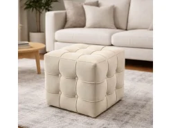 Pouf en velours "Lizbon" - 42 x 42 x 42 cm - Crème