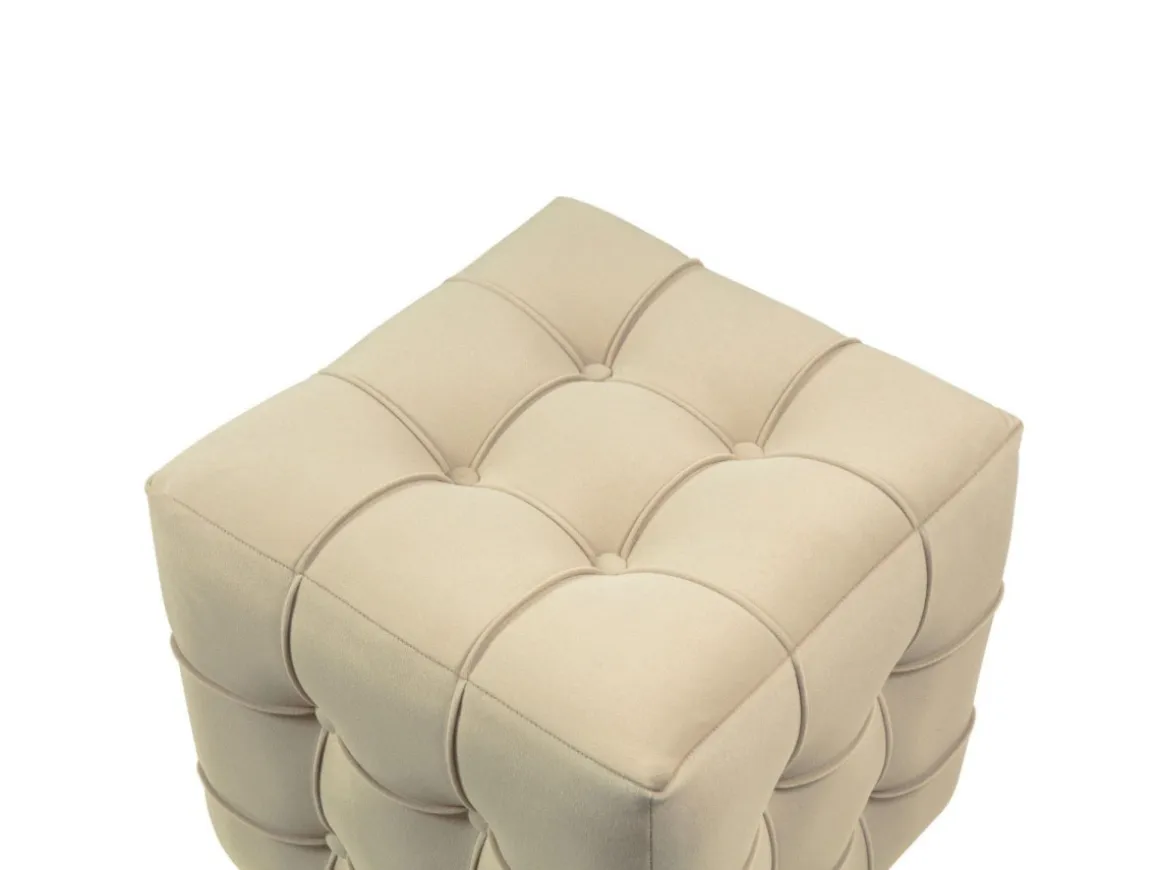Pouf en velours "Lizbon" - 42 x 42 x 42 cm - Crème