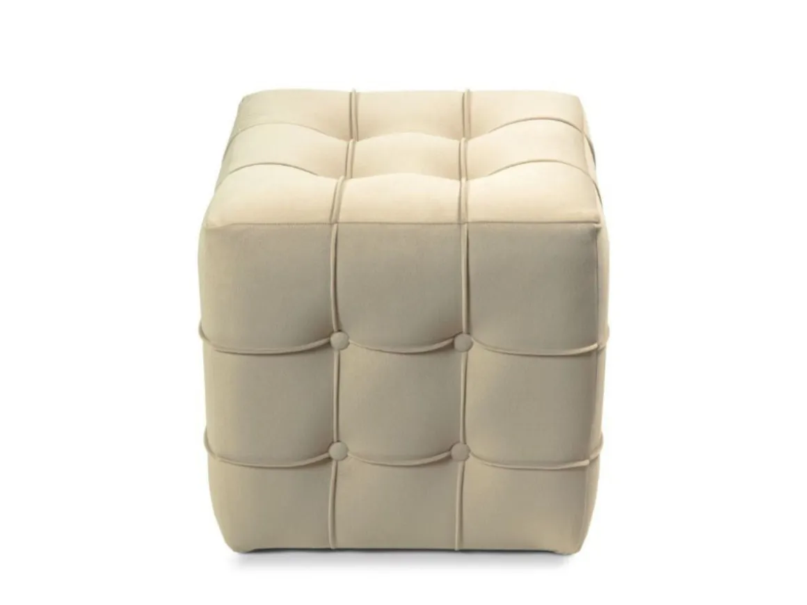 Pouf en velours "Lizbon" - 42 x 42 x 42 cm - Crème