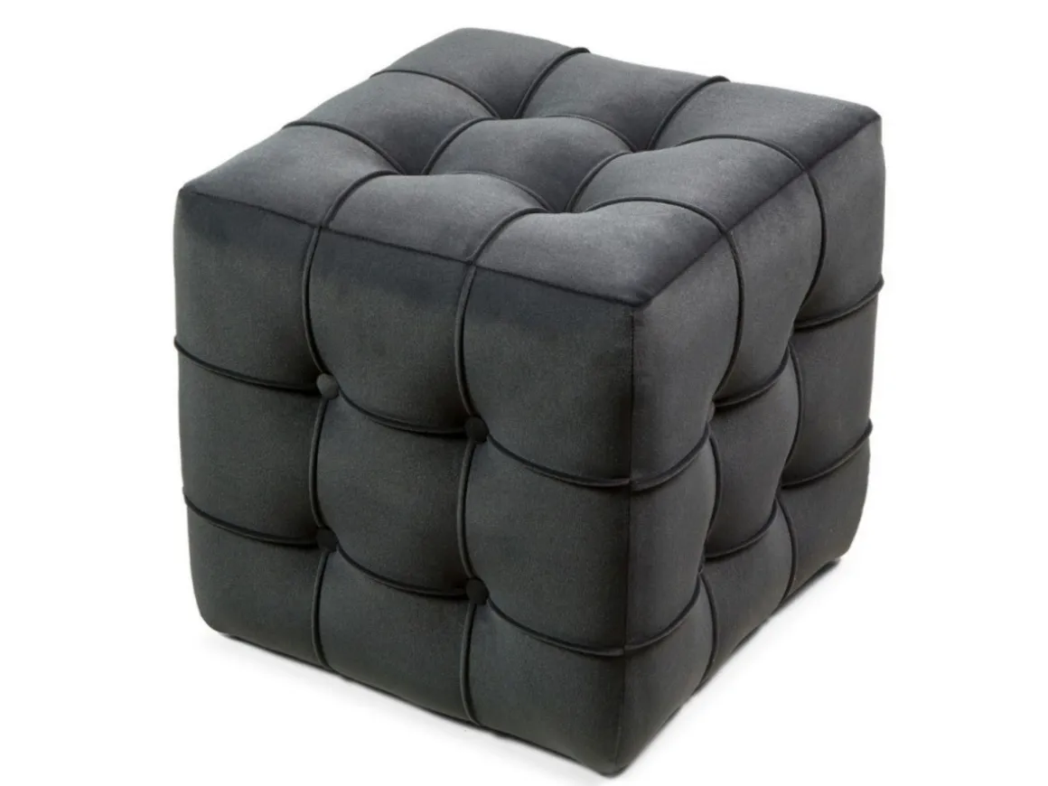 Pouf en velours "Lizbon" - 42 x 42 x 42 cm - Gris