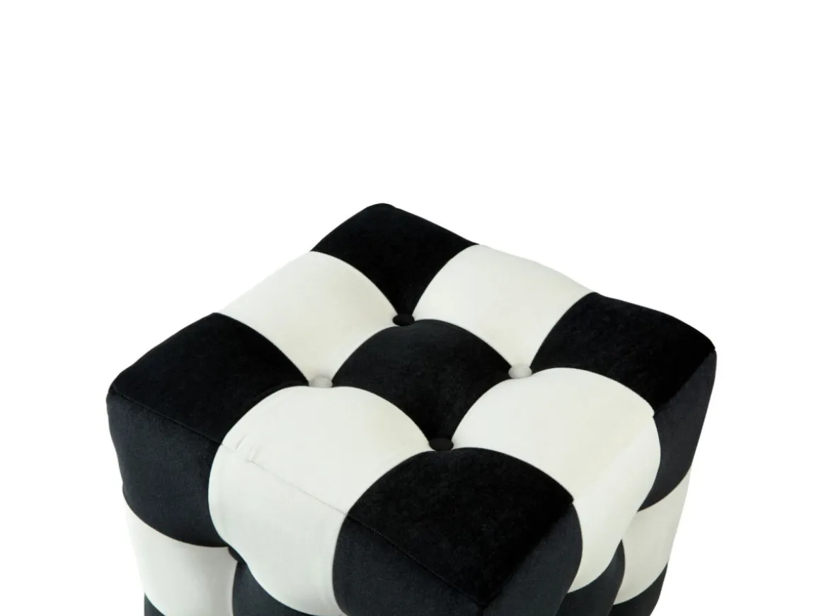 Pouf en velours "Patchwork" - 42 x 42 x 42 cm - Noir / Blanc