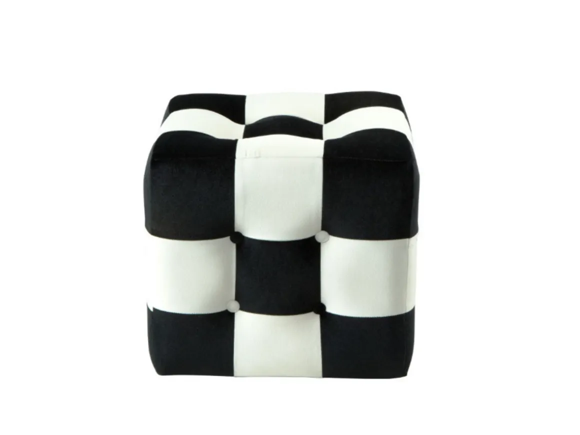 Pouf en velours "Patchwork" - 42 x 42 x 42 cm - Noir / Blanc