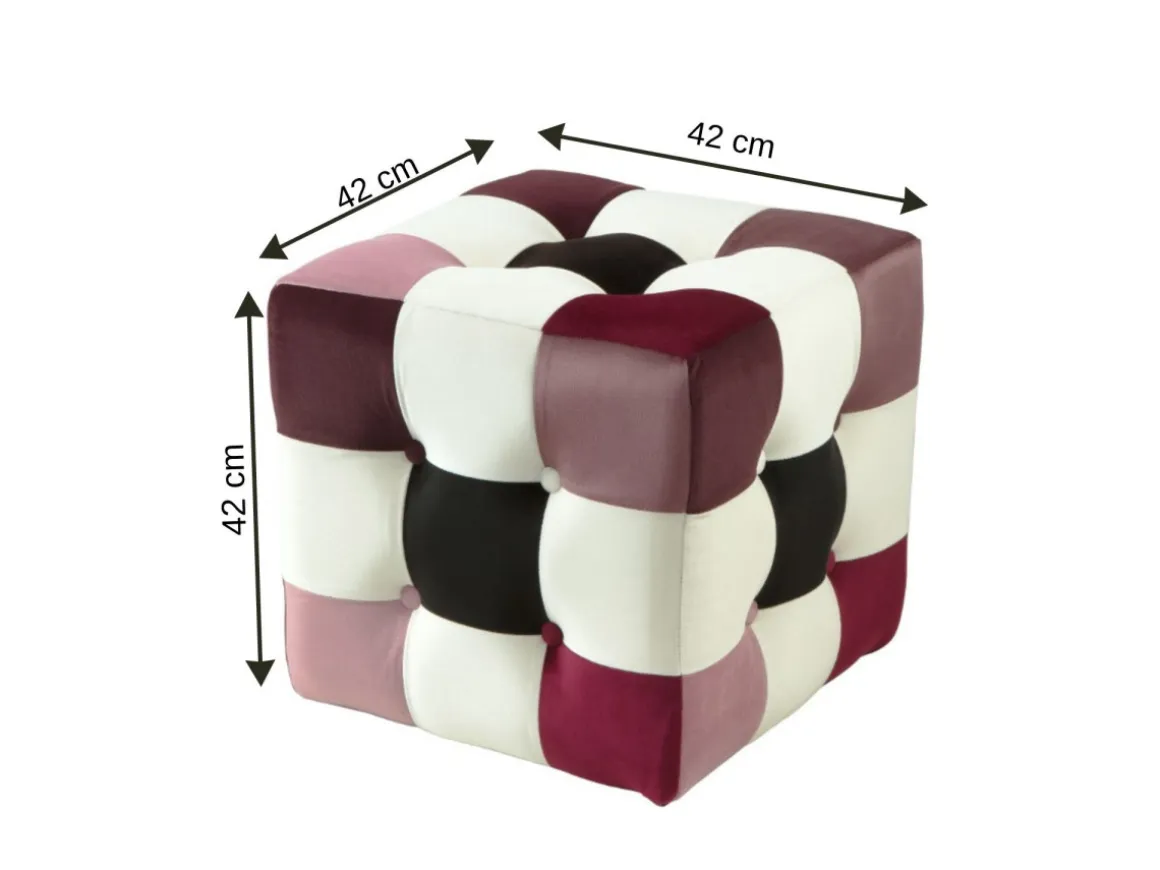 Pouf en velours "Patchwork" - 42 x 42 x 42 cm - Multicolore