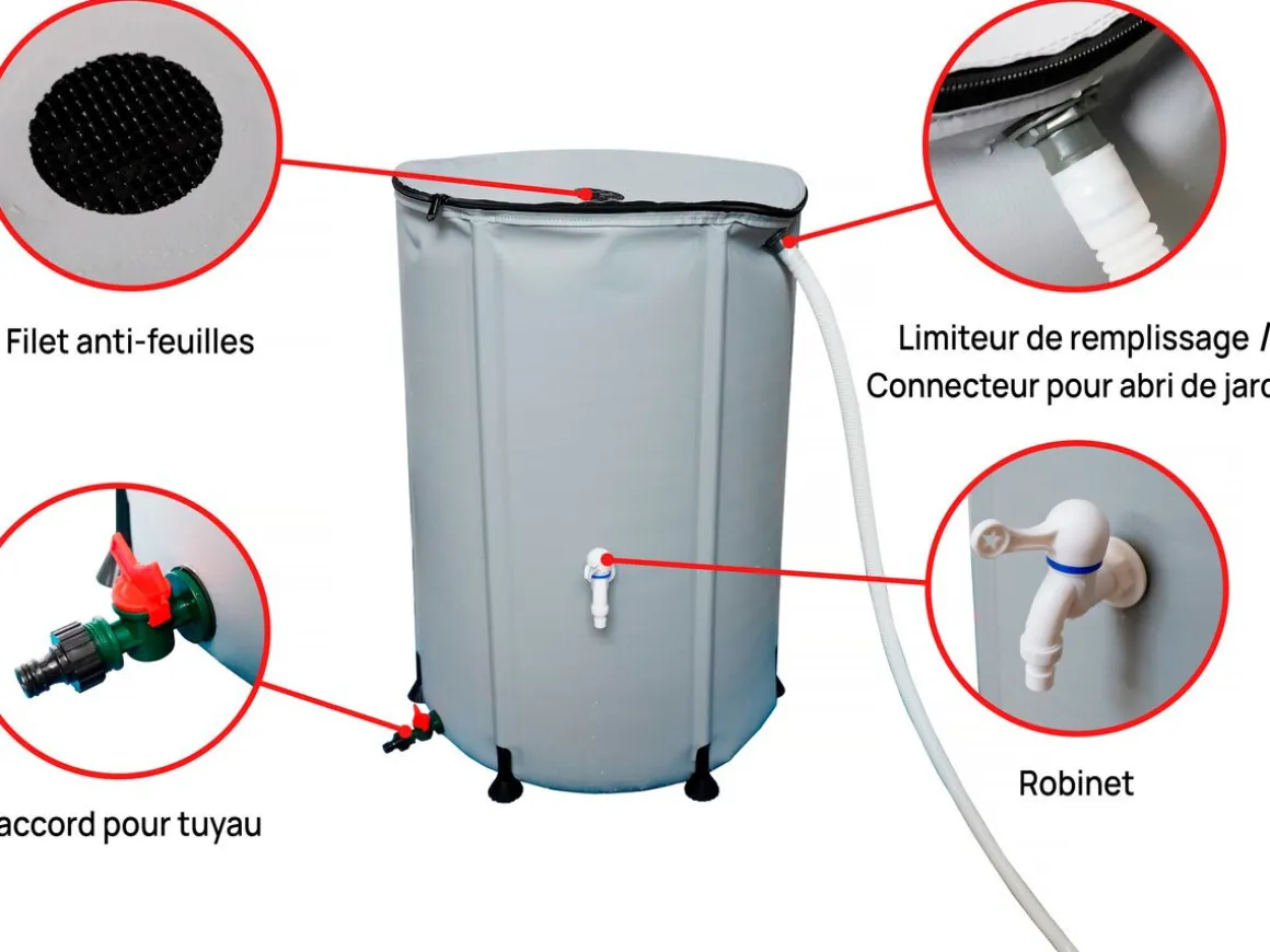 Récupérateur d窶册au souple en PVC 250 L - Gris