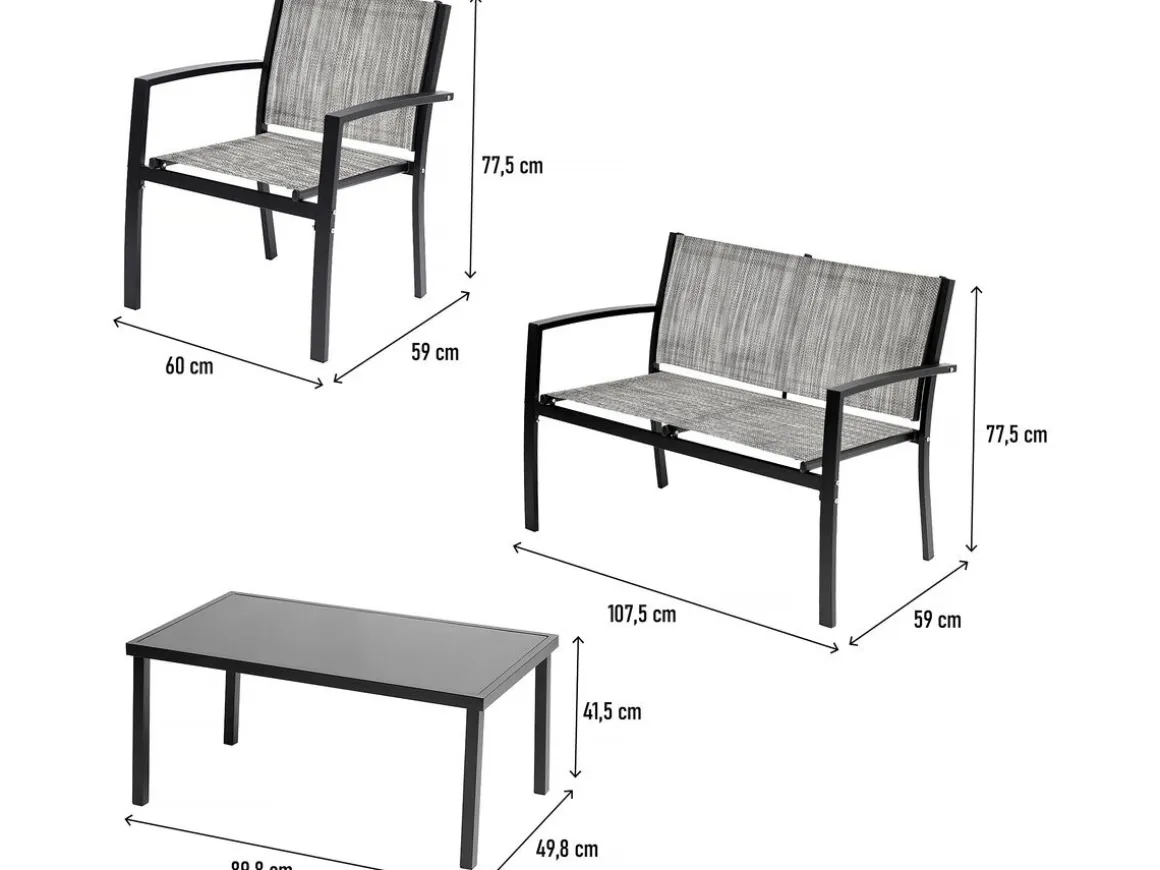 Salon de jardin bas "Lino" - 4 places - Gris