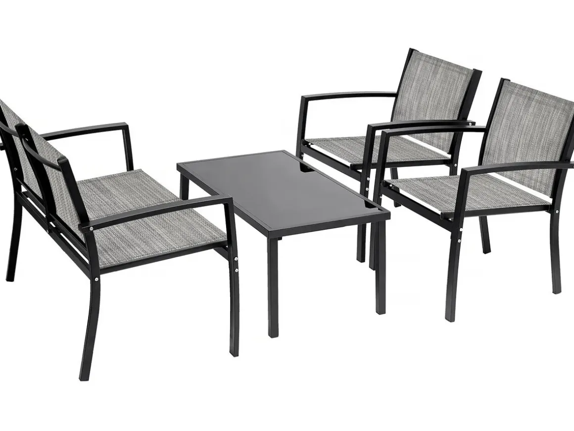 Salon de jardin bas "Lino" - 4 places - Gris