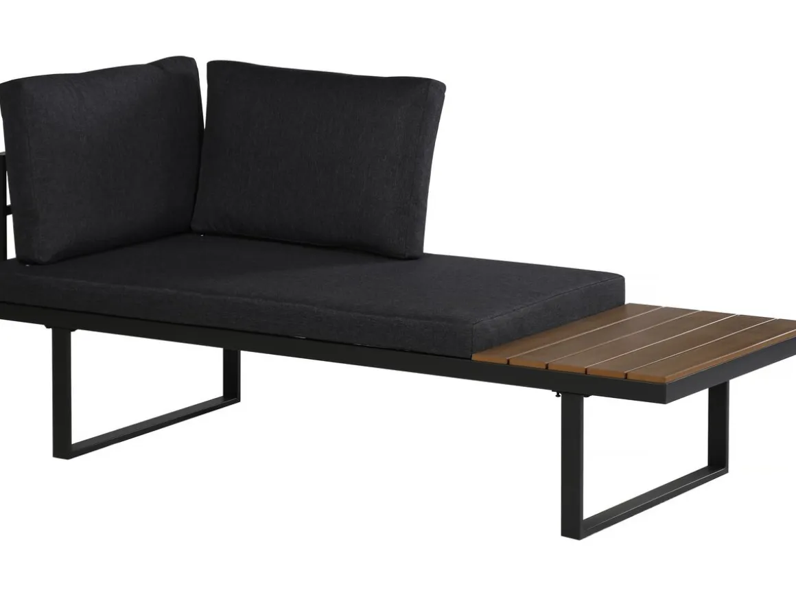 Salon de jardin canapé d'angle modulable décor imitation bois "Sylva" - 4 places - Gris