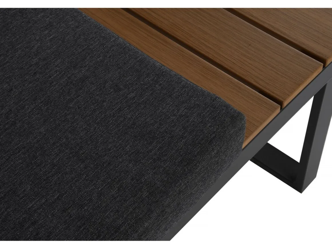 Salon de jardin canapé d'angle modulable décor imitation bois "Sylva" - 4 places - Gris