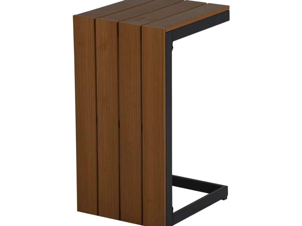 Salon de jardin canapé d'angle modulable décor imitation bois "Sylva" - 4 places - Gris