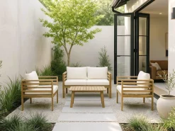 Salon de jardin en bois avec coussins inclus "Beckham" - 4 places - Beige