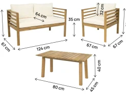 Salon de jardin en bois avec coussins inclus 