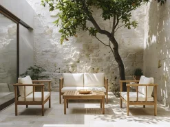 Salon de jardin en bois avec coussins inclus 