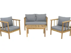 Salon de jardin en bois avec coussins inclus "Milano" - 4 places - Gris