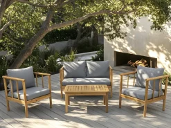 Salon de jardin en bois avec coussins inclus 