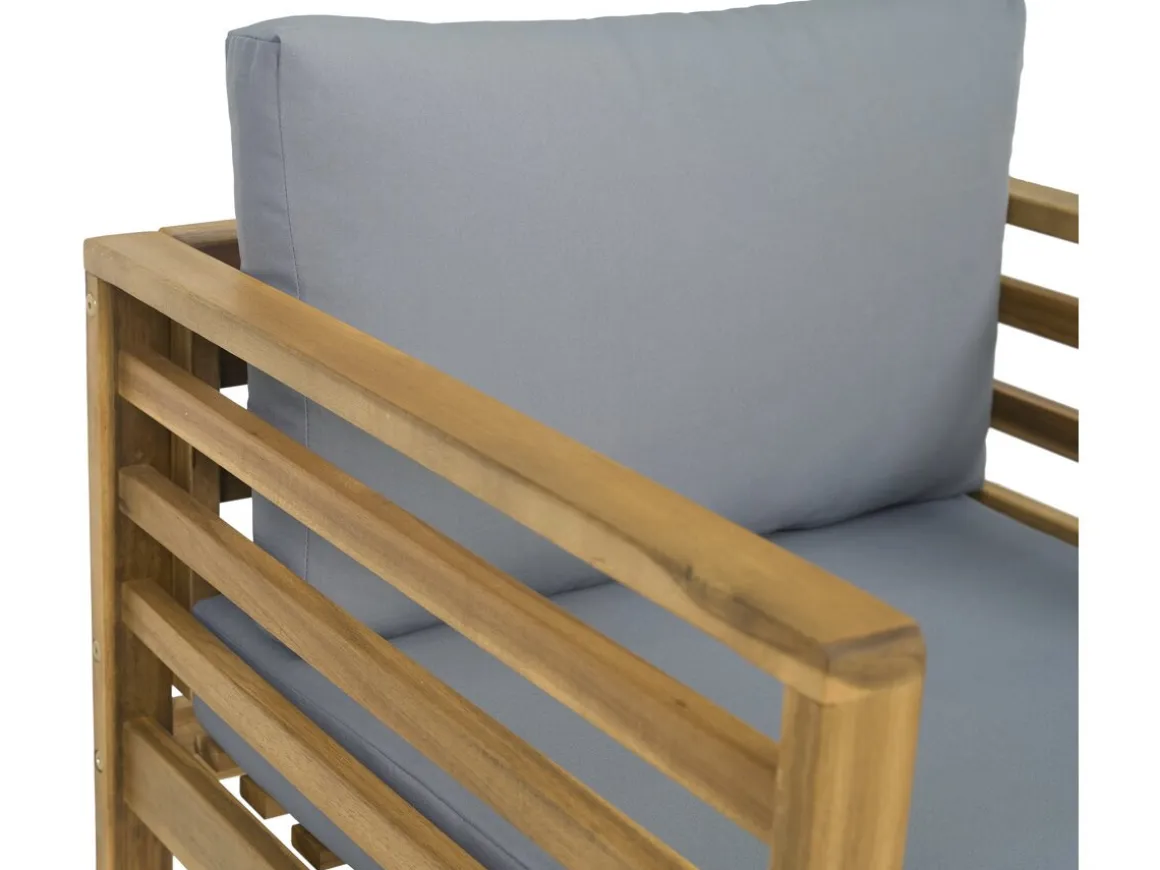 Salon de jardin en bois avec coussins "Beckham" - 4 places - Gris