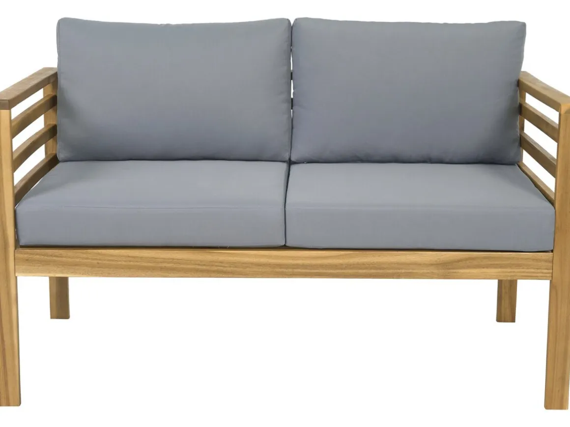 Salon de jardin en bois avec coussins "Beckham" - 4 places - Gris
