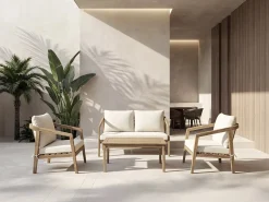 Salon de jardin en bois d'acacia avec coussins "Presley" - 4 places - Beige