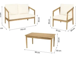 Salon de jardin en bois d'acacia avec coussins 