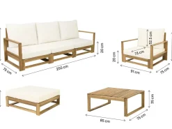Salon de jardin en bois modulable avec coussins "Bellingham" - 5 places - Beige