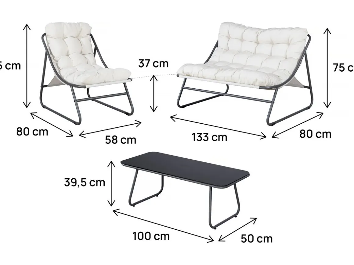 Salon de jardin en métal avec coussins "Aria" - 4 places - Beige