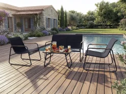Salon de jardin en métal avec décor imitation bois 