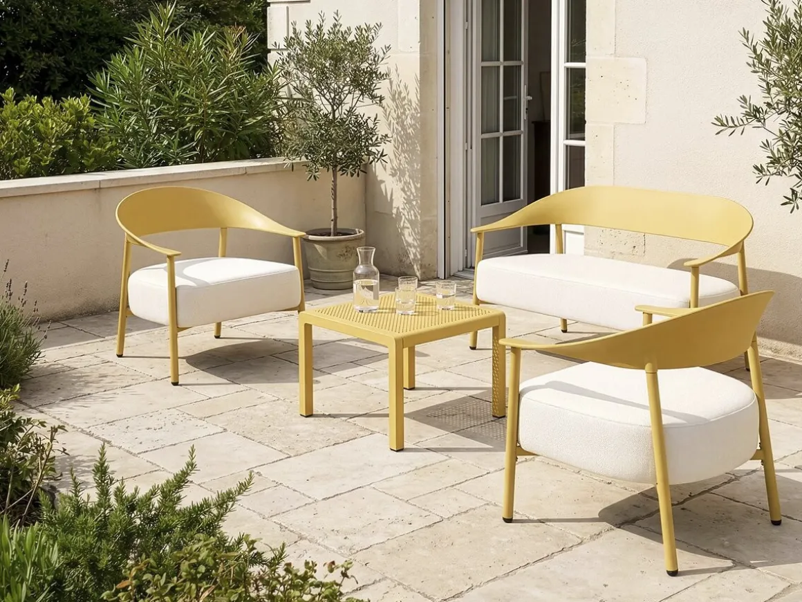 Salon de jardin en métal et plastique "Céora" - 4 places - Jaune
