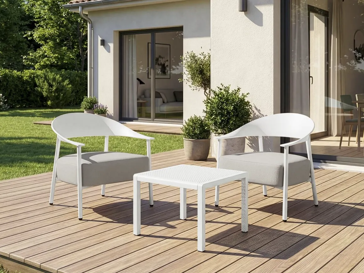 Salon de jardin en métal et plastique "Céora" - 2 places - Blanc