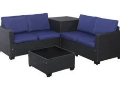 Salon de jardin en résine tressée avec coffre de rangement "Riley" - 4 places - Bleu foncé