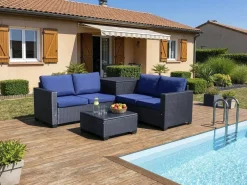 Salon de jardin en résine tressée avec coffre de rangement