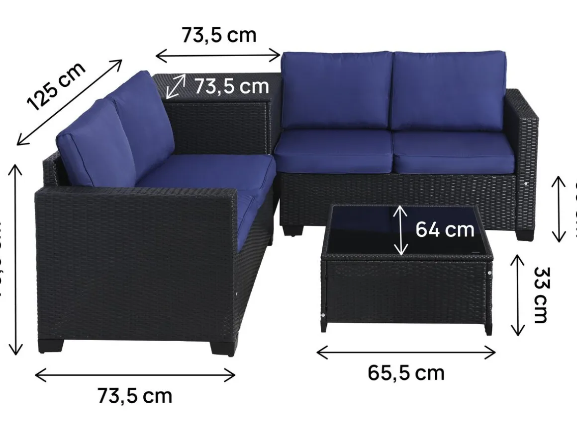 Salon de jardin en résine tressée avec coffre de rangement "Riley" - 4 places - Bleu foncé