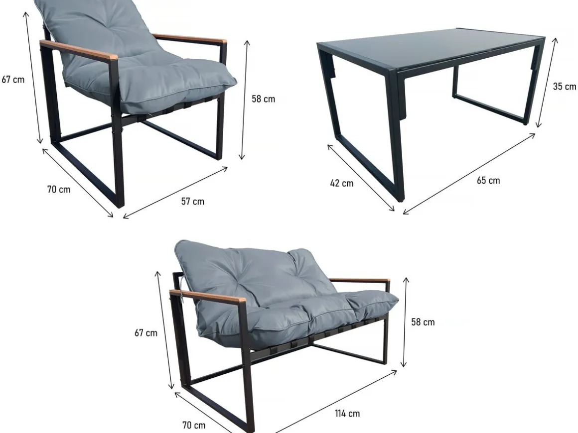 Salon de jardin "Jules" - 4 places - Gris/Noir