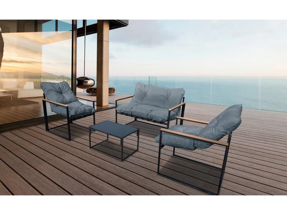 Salon de jardin "Jules" - 4 places - Gris/Noir