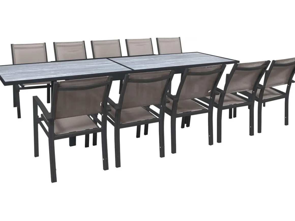 Salon de jardin repas extensible "Lagos" - 200/320 x 105 x 76 cm - Taupe - 10 places
