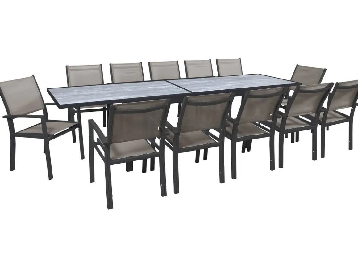 Salon de jardin repas extensible "Lagos" - 200/320 cm - Taupe - 12 places