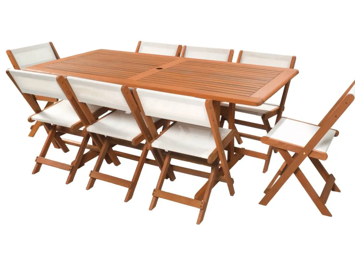 Salon de jardin repas "Séoul" - 1 Table + 8 chaises - Maple - Beige