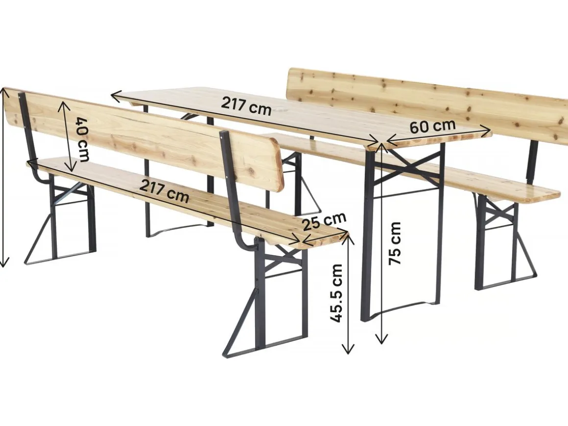 Salon de jardin set brasserie en bois avec dossier "Lisbonne" - 220 cm - Marron
