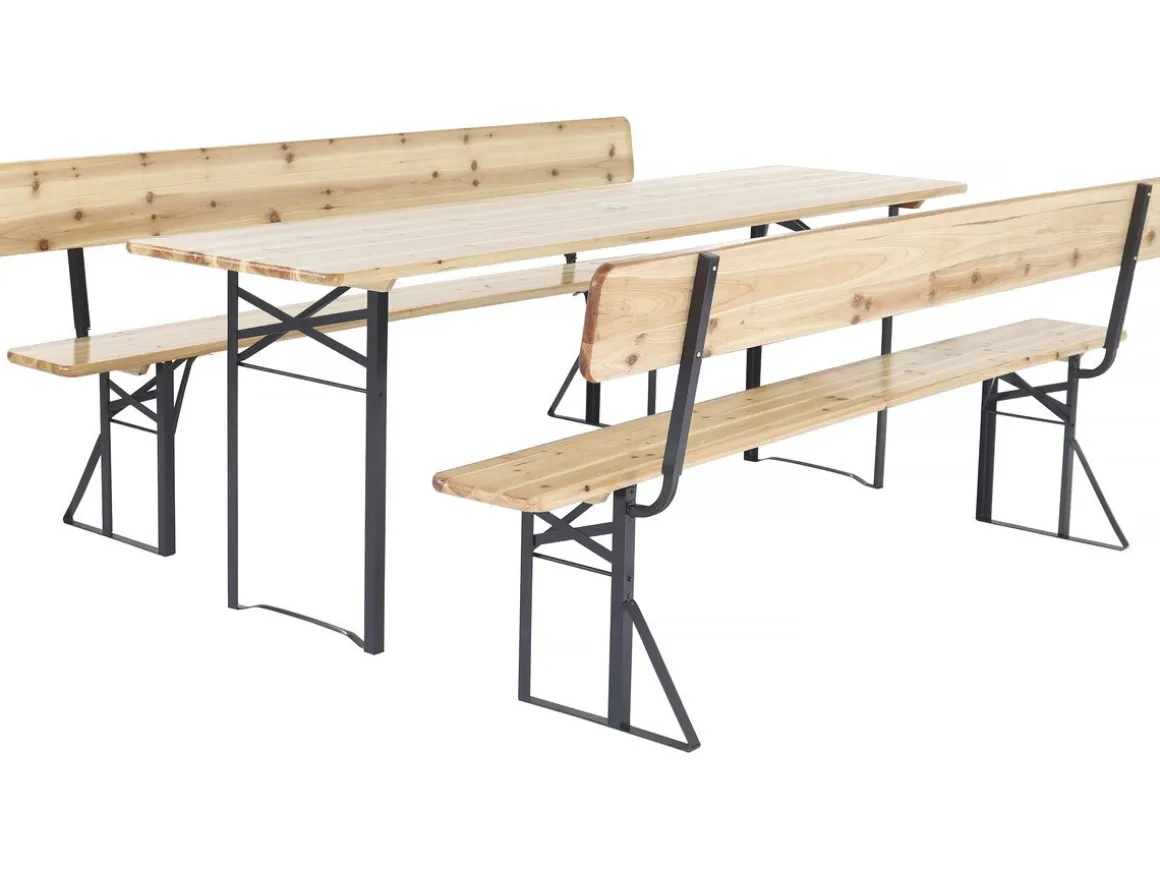 Salon de jardin set brasserie en bois avec dossier "Lisbonne" - 220 cm - Marron